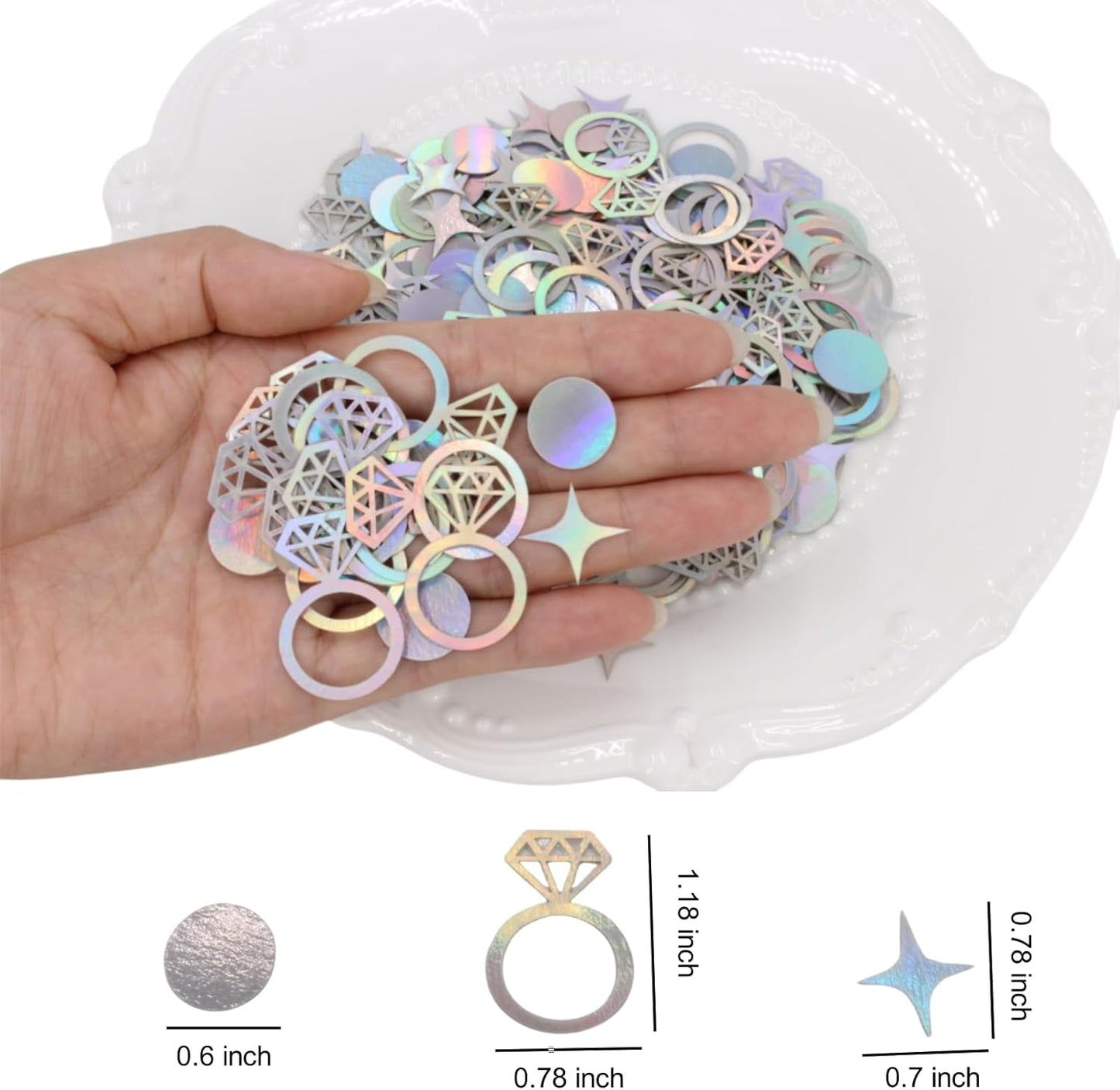 300 PCS Iridescent Bachelorette Confetti, Engagement Confetti Wedding Shower Table Decorations, Ring Table Scatters for Bridal Shower Decorations