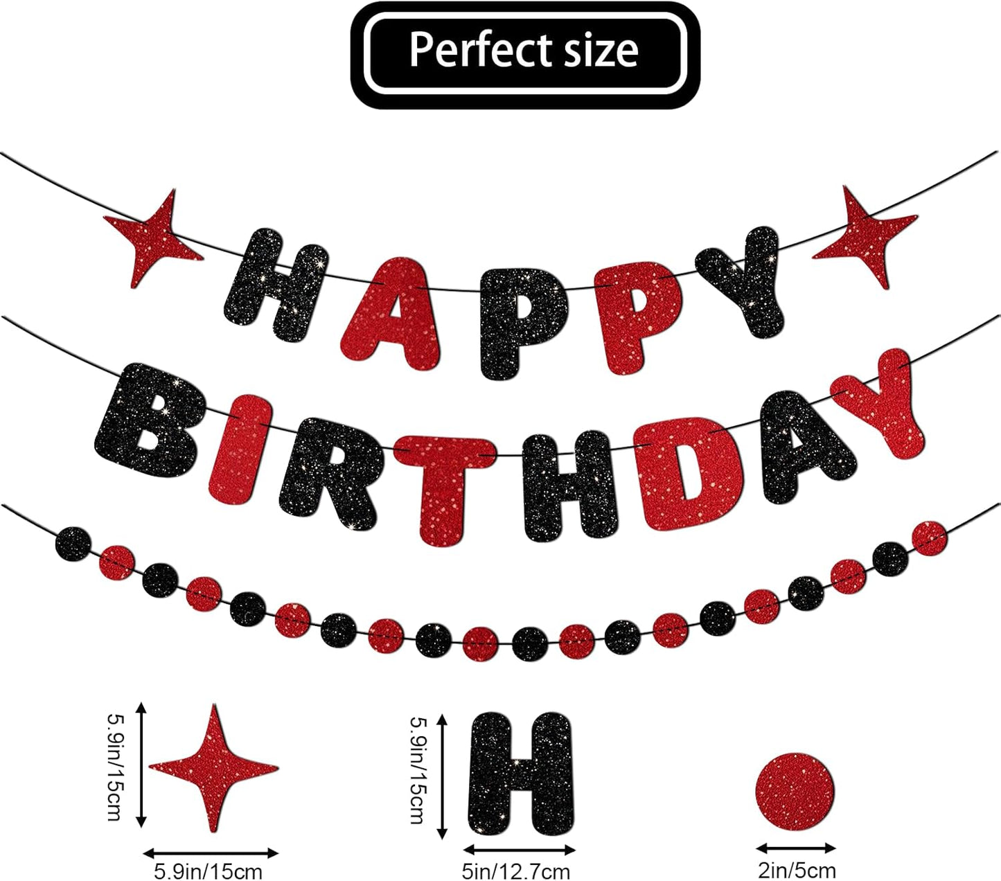 Red and Black Happy Birthday Banner Glitter Garland for Black and Red Decorations Happy Birthday Decorations for Women Men Boys Girls 25st 30st 40st 50th 60st Party Decor
