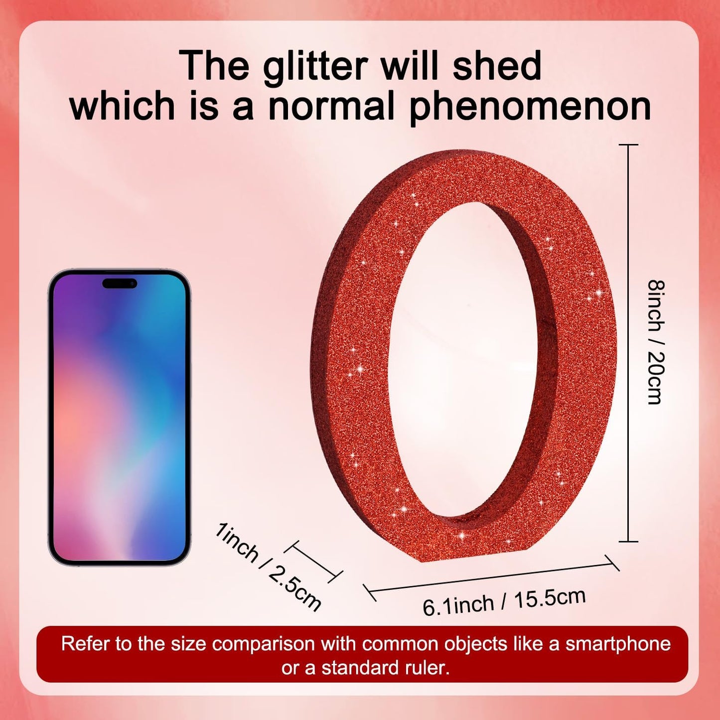 TONIFUL 8 Inch Red Glitter Letter O Table Centerpiece A-Z Red Birthday Party Decorations,Red Alphabet O for Birthday,Chrismas,Graduation,Bridal Shower,Wedding,Anniversary Party Supplies