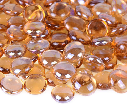 KINGOU Flat Glass Gems/Marbles/Stones/Beads for Vase Filler, Table Scatter, Games - 1 Lbs (17-19mm, Approx. 3/4")-Light Brown