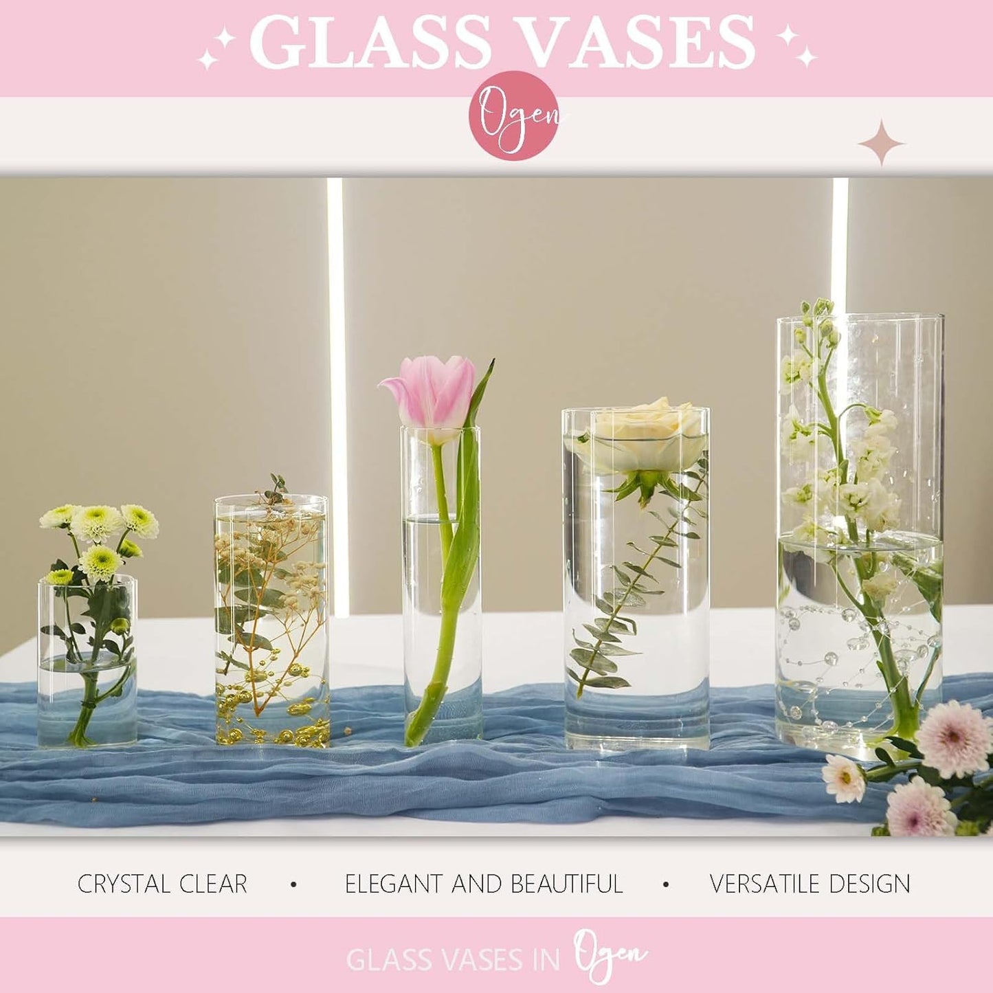 42pcs Glass Vase Cylinder Vases for Centerpieces Small Flower Glass Clear Vases Home Decor Centerpiece Table Flower Vase Decorations for Wedding Decoration＆Holiday 7 Vases of Different Sizes