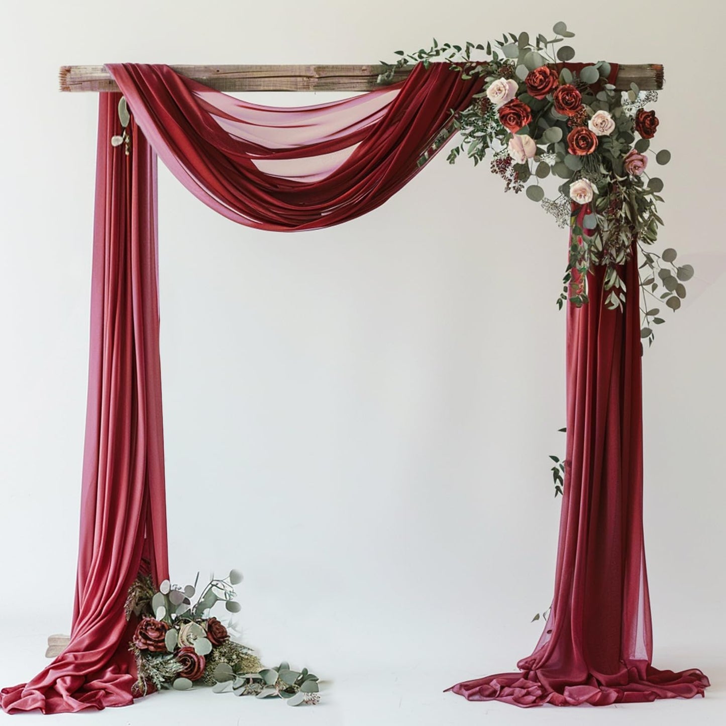 Wokceer Wedding Arch Draping Fabric - 28.7" x 20FT Burgundy Sheer Drapes Backdrop for Wedding Ceremony, Birthday Party, Bridal Shower Decoration