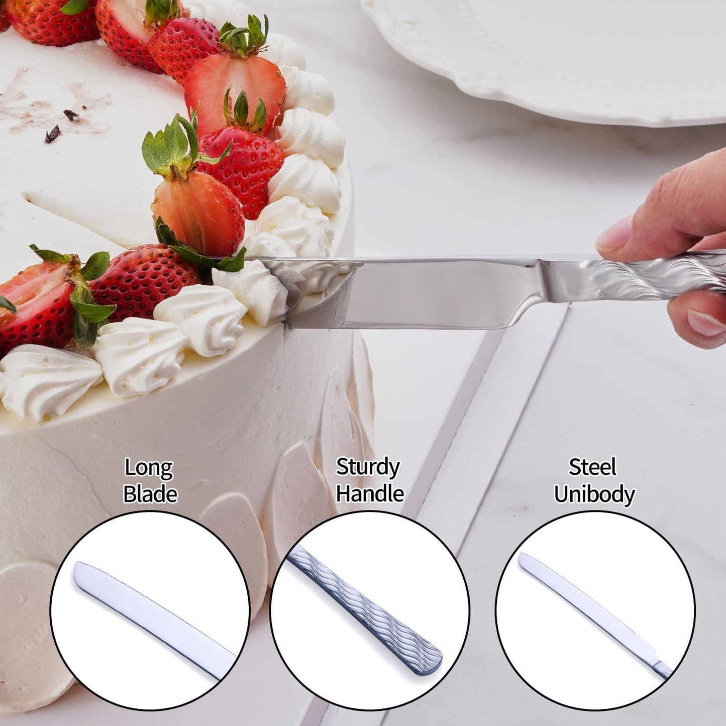 Silver Cake Cutting Set, Stainless Steel Cake Knife and Server Set, Cake Pie Cutter Set for Wedding, Birthday, Party