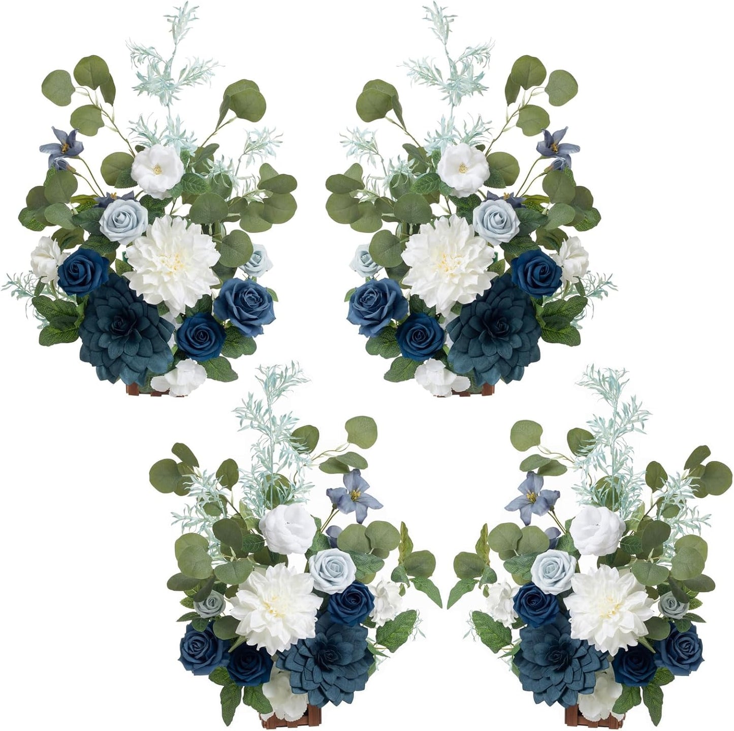 Ling's Moment 17.5" Tall Standing Artificial Flowers Arrangements 4 pcs Wedding Aisle Runner Chair Decorations Dusty Blue Navy Centerpieces for Ceremony Reception Rose Floral Party Outdoor