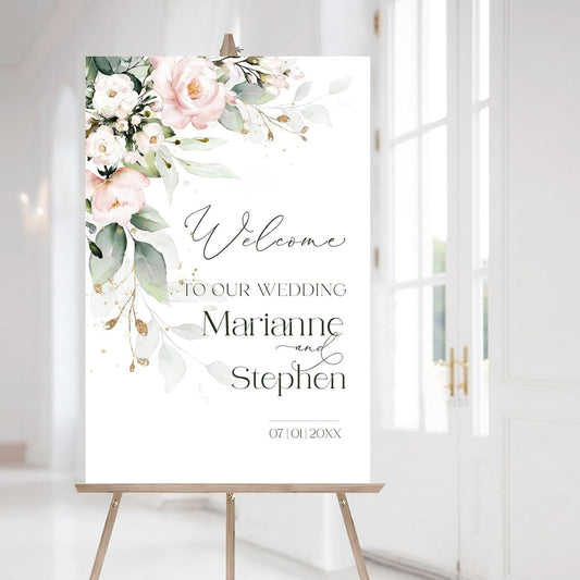 Personalized Wedding Welcome Sign, Flowers Wedding Welcome Sign, Wedding Welcome Sign, Custom Wedding Sign, Welcome To Our Wedding Sign, Flowers Wedding Board, Wedding Decorations Signs # 13