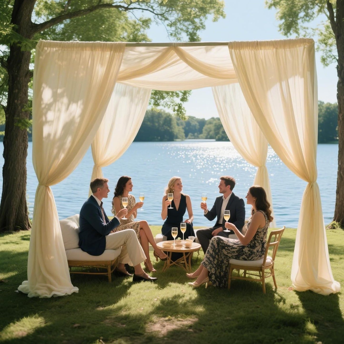 VOK Wedding Arch Draping Fabric Chiffon Fabric, 29in x 18Ft Sheer Chiffon Outdoor Curtain for Wedding Ceremony Birthday Party Decoration (Light Yellow,1 Panel)