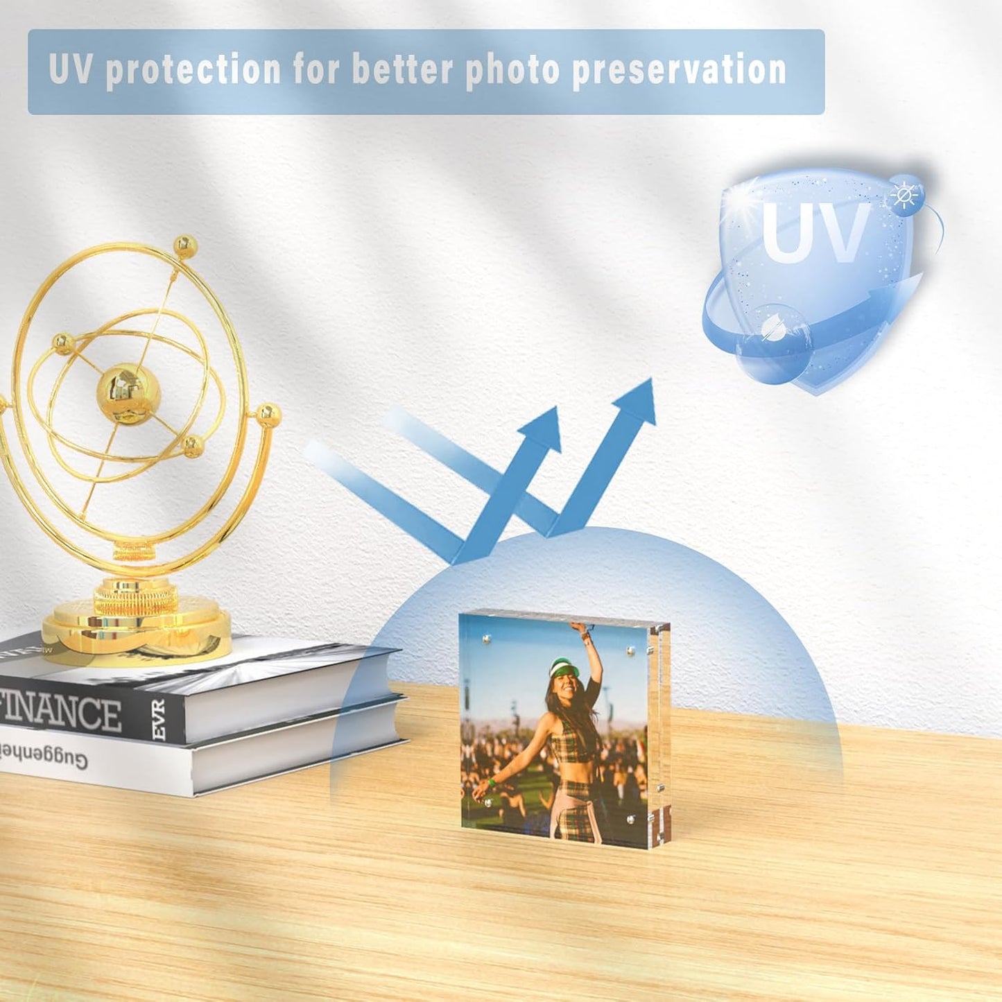 HELPLEX 5 Pack 6x6 Acrylic Picture Frames, 24mm Thicker Square Frameless Clear Frame Double Sided Magnetic Frame, Free Standing Desktop Display Stand