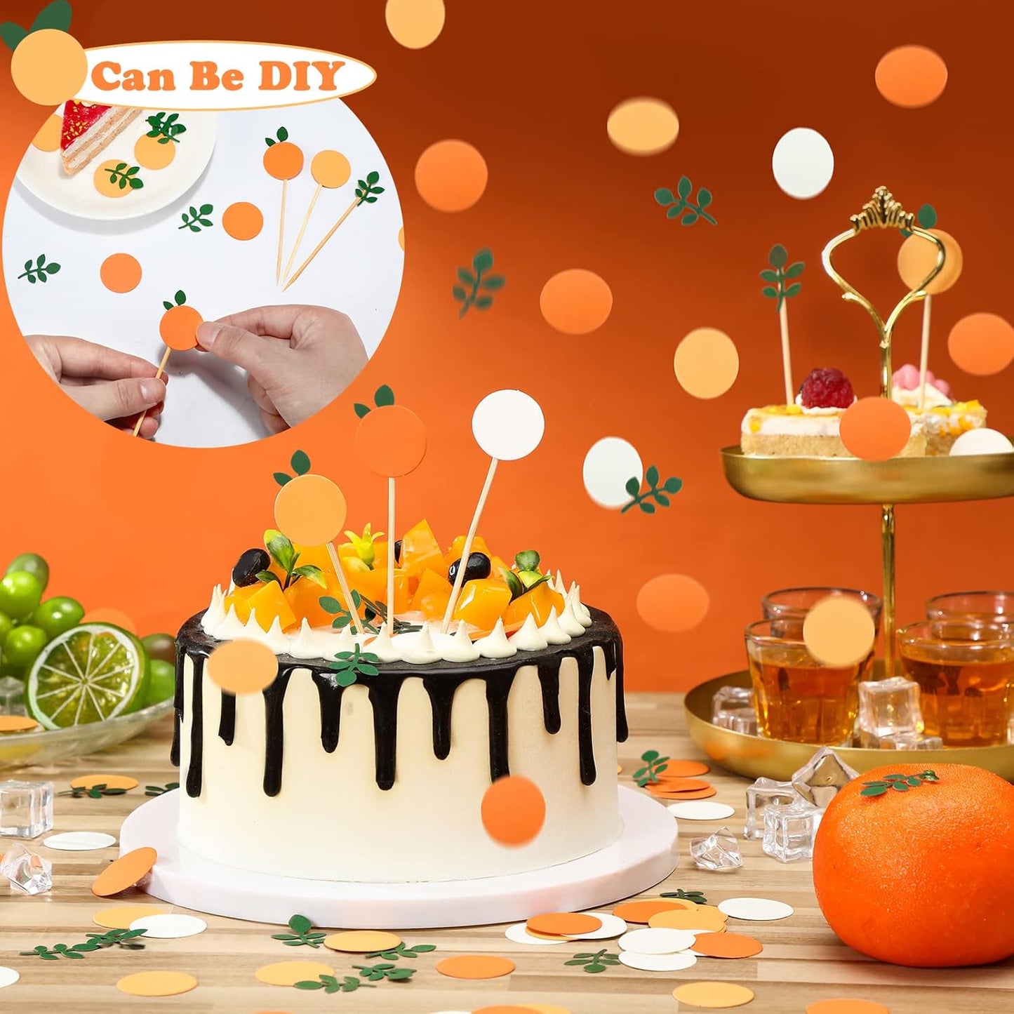 300 Pcs Little Cutie Baby Shower Confetti with Eucalyptus Decorations Hey Cutie Citrus Tangerine Themed Table Scatter Sprinkle Confetti Supplies (Orange Series)