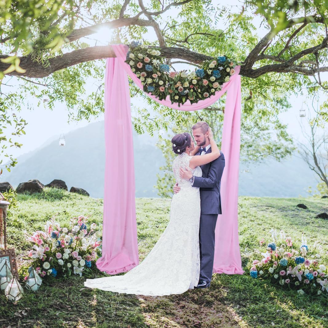 2 Panels 20Ft Wedding Arch Draping Fabric Baby Pink Chiffon Fabric Drapery Wedding Holiday Parties Ceiling Sheer Chiffon Drapes for Background Chiffon Fabric Drapes for Party Ceremony Arch Stage Decor