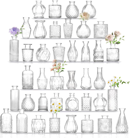 Bud Vases Set of 36,Small Vases for Centerpieces, Glass Bud Vase in Bulk, Mini Vintage Flowers Vase for Wedding, Home Table Decor,Christmas,Party Decoration,Clear