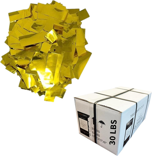Rectangular Gold Mylar Shiny Foil Metallic Confetti for Cannon and Launcher use - Gender Reveal Confetti for Wedding, Parties, Mother’s Day and Live Events - 30 lb, 480 oz