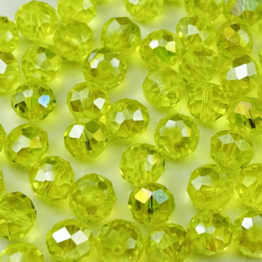 50pcs 10mm Crystal Glass Beads for Crafts Faceted Rondelle Glass Beads for Jewelry Making Crystal Spacer Beads for Necklaces Bracelets Earrings DIY Craft(Lemon Yellow AB)