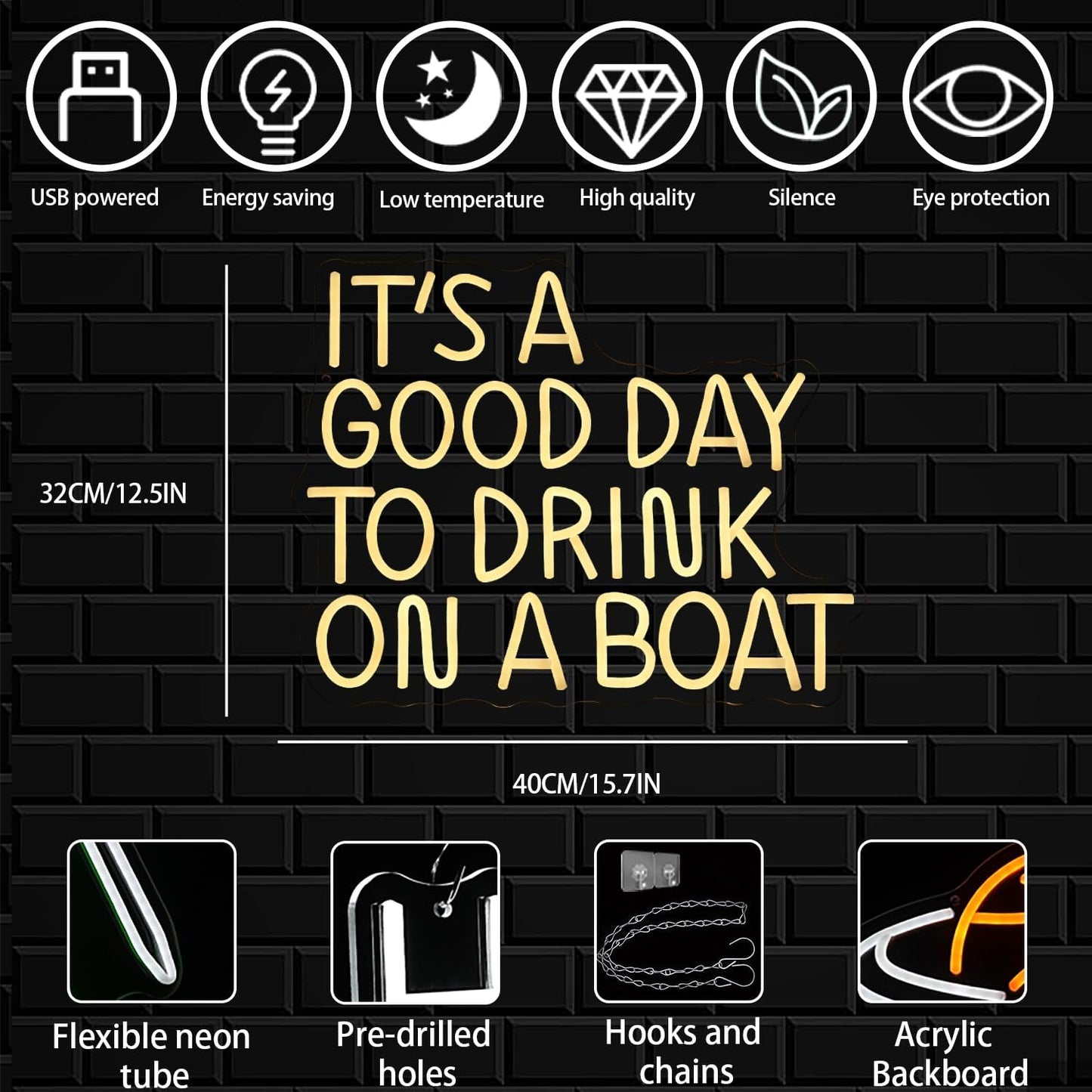 It's A Good Day To Drink On A Boat Neon Sign, Boat Drink Neon light, Bar Art Wall Warm White LED Light Up Sign for Home Bar Club Party Restaurant
