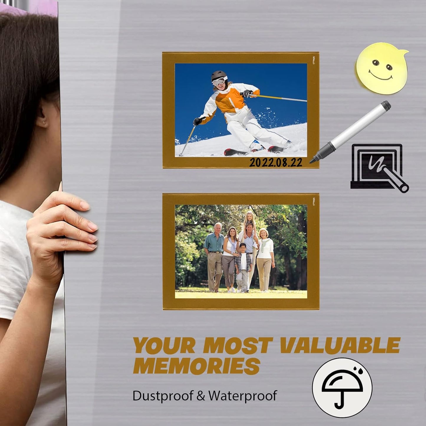 Magnetic Picture Frames(4"X6",10 Pack) with Golden Border,Magnet Photo Frame Pockets/Postcard Holder,Decorations for Home refrigerator/Office Whiteboard/school Locker/Classroom/Party