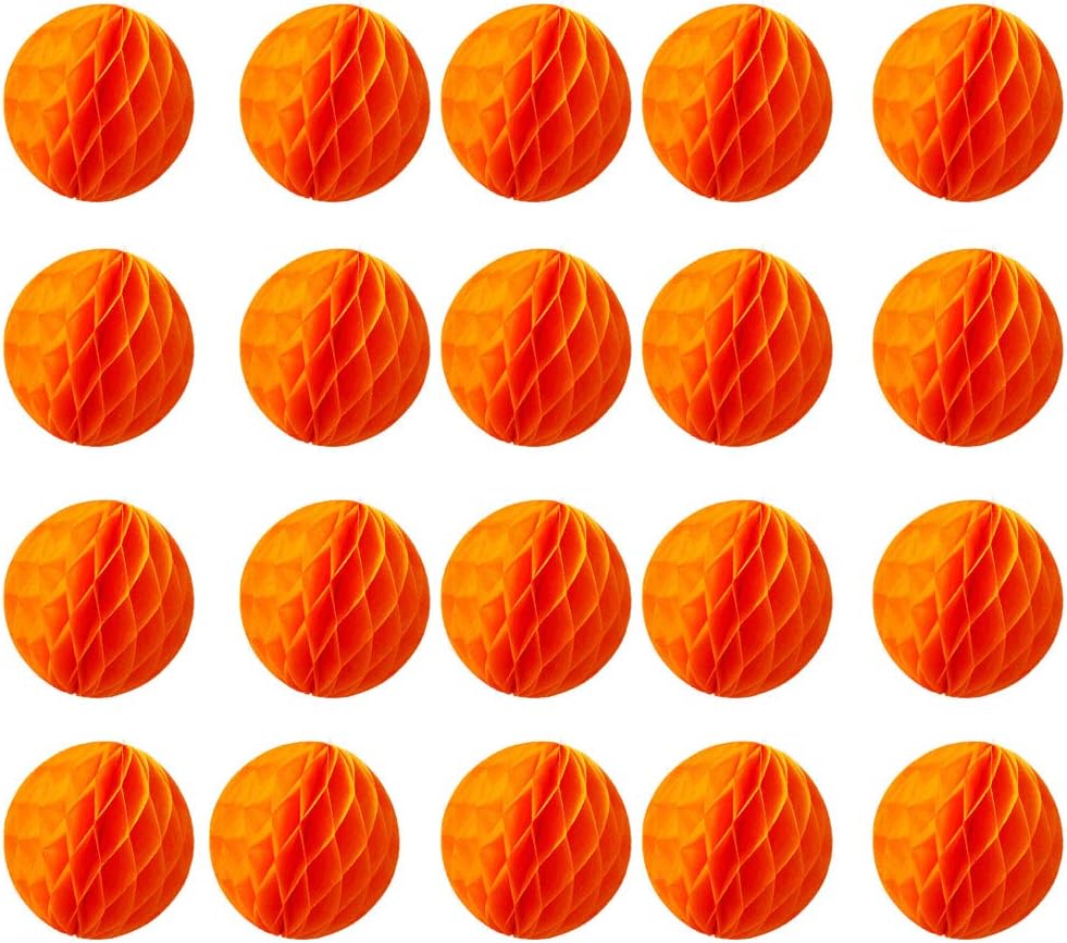 20pcs Honeycomb Flower Balls - Party Decor, Tissue Paper Pom Poms (6inch, Orange)