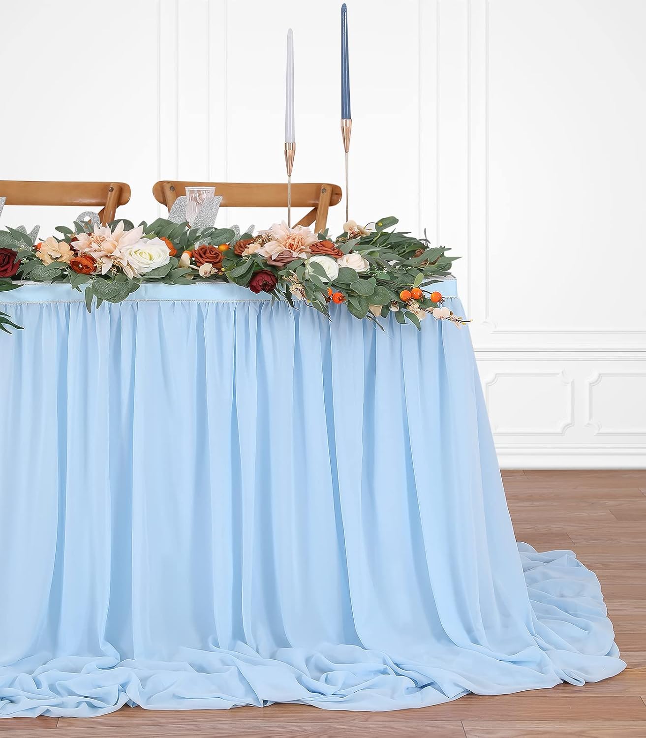 Baby Blue Table Skirt for Birthday Party14ft Rectangle or Round Chiffon Table Skirt for Boy Gender Birthday Mermaid Theme Party Decoration