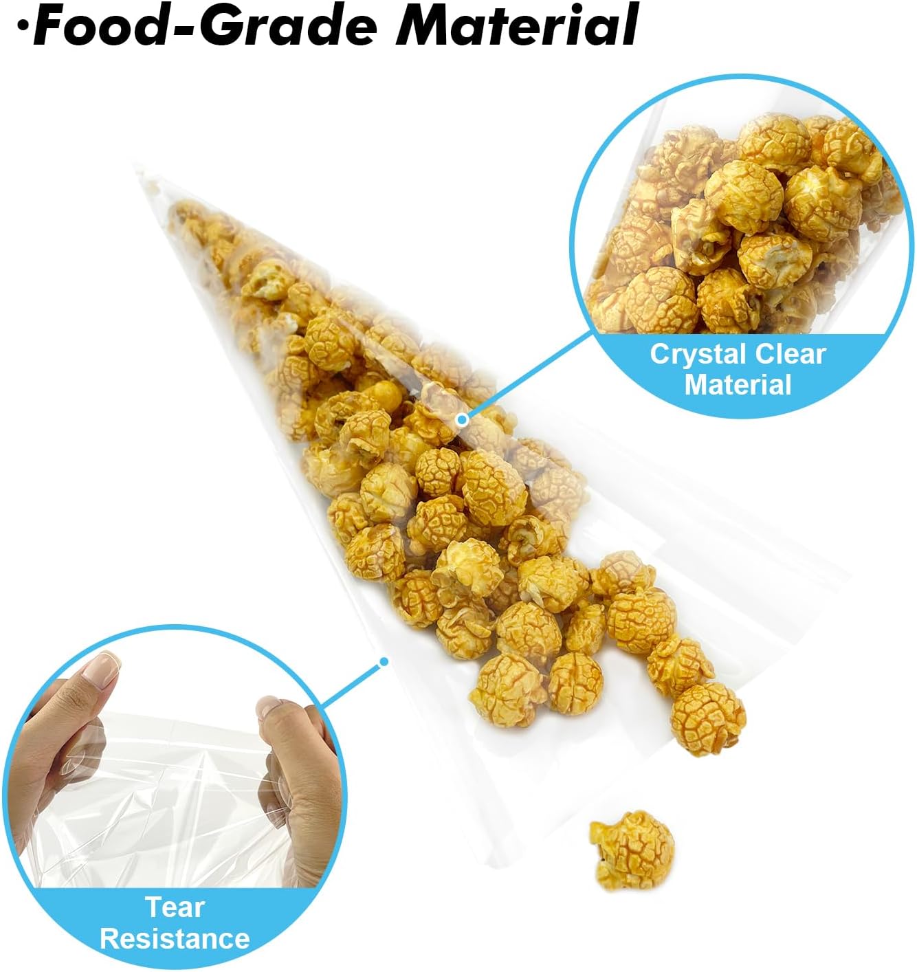 EKAPACKAGING 100Pcs 6x10 Inches Clear Cone Shaped Treat Cellophane Bags Twist Tie Triangle Christmas Party Favor Cotton Candy Bags With Ties For Popcorn, Chocolates, Ice Cream Cone