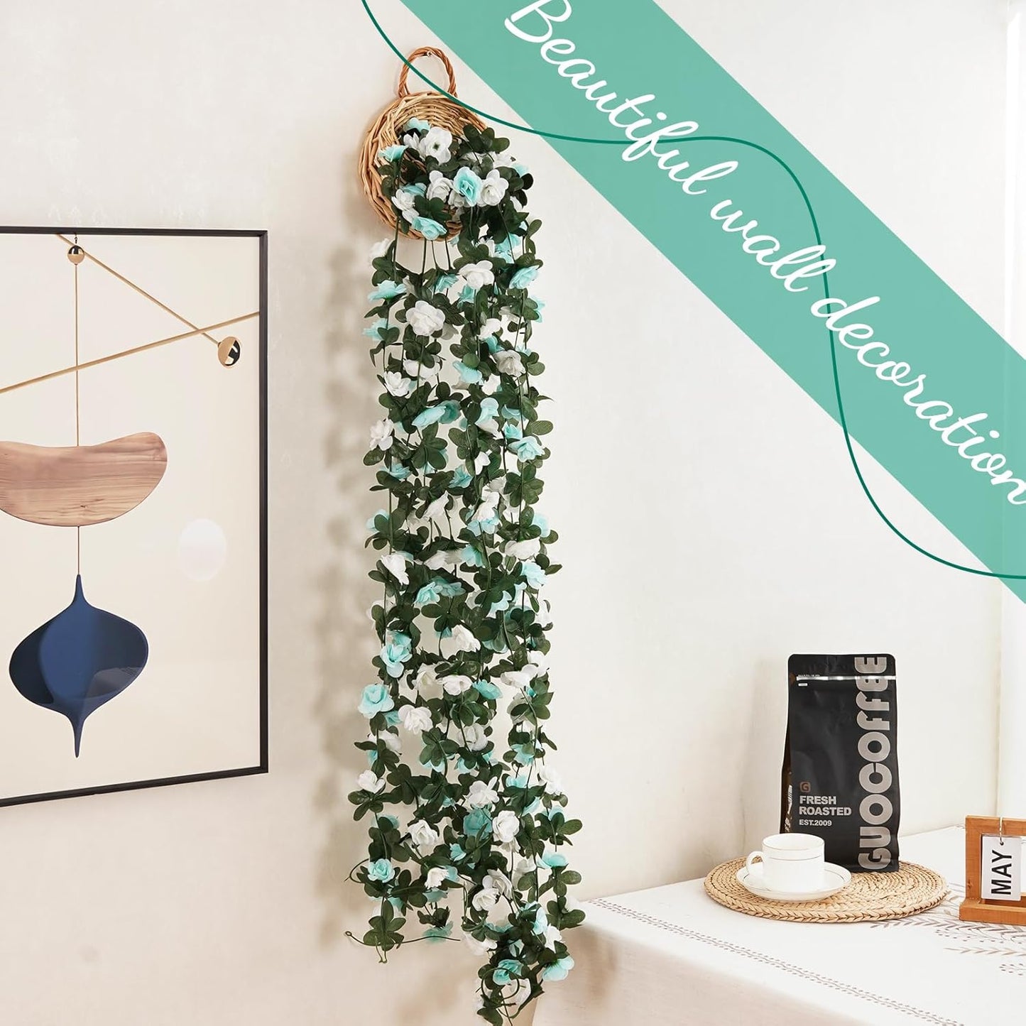 12 Pcs 99 Ft Flower Garland Rose Vines, Rose Garland for Decoration, Flower Vine for Room Table Birthday Wedding Party Garden Wall Decor