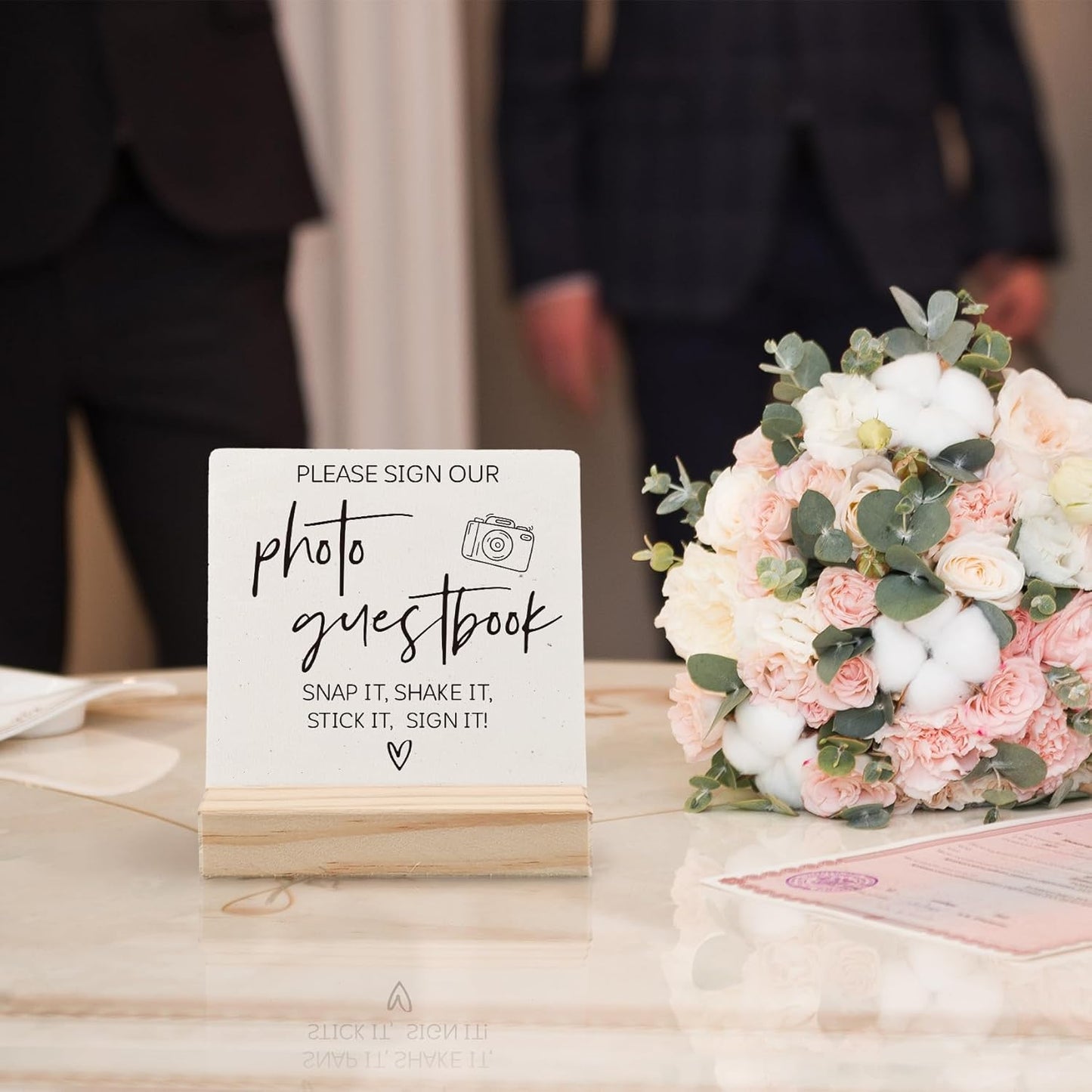 Photo Guest Book Sign, Wedding Guest Book Desk Decor, Guest Book Wedding Reception Wood Plaque, Please Sign Our GuestbookSign Wooden Plaque with Wood Stand forWedding Table Decor Signs
