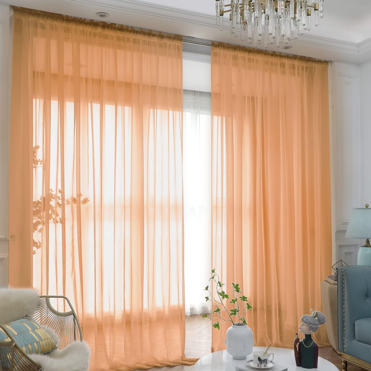 Window Brown Sheer Curtains 63 Inches Long 2 Panels Sheer Curtain Basic Rod Pocket Panel for Bedroom Children Living Room Yard Kitchen (Brown, 52" W x 63" L | 2 pcs)