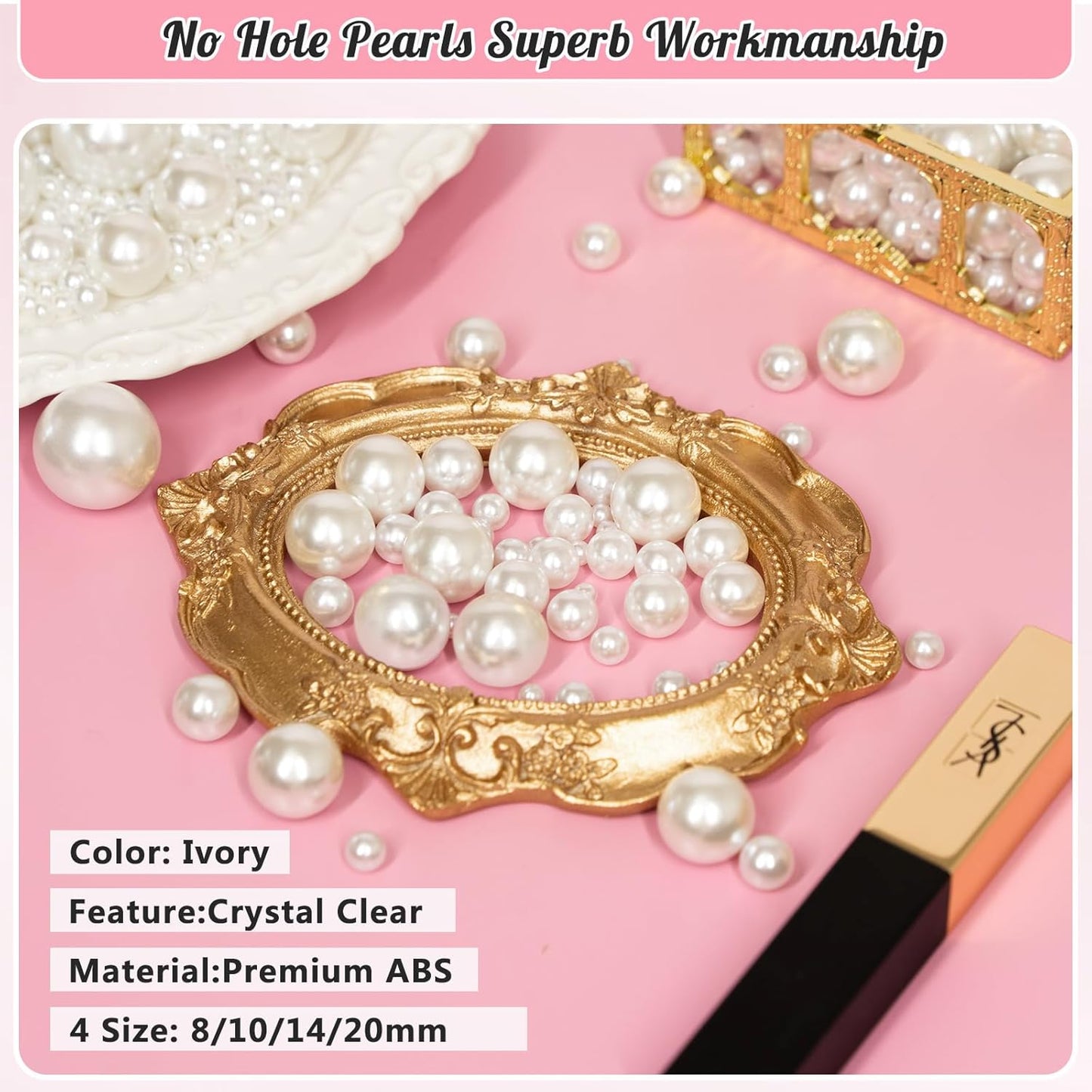 300Pcs Pearl Vase Filler, Ivory No Hole Faux Pearl Beads for Centerpieces Vases, Candle Centerpieces, Wedding Birthday Party Home Decor 8/10/14/20mm