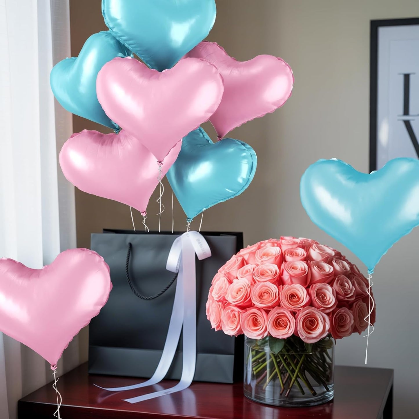24 Inch Pink Blue Heart Balloons, Baby Pink Heart Shaped Foil Balloons,Pastel Blue Helium Balloon for Kids Gender Reveal Valentines Day Baby Bridal Shower Wedding Birthday Party Decorations