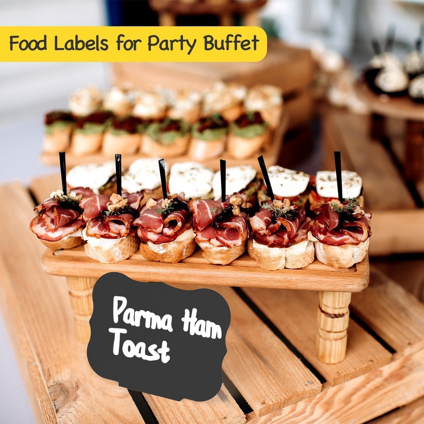 PigPotParty 18 Pcs Food Labels for Party Buffet w/Cleaning Spray, 4"x3" Mini Chalkboard Signs Include 2 Liquid Chalk Markers for Food Display - Food Tags- Table Palce Card (Waved Shape)