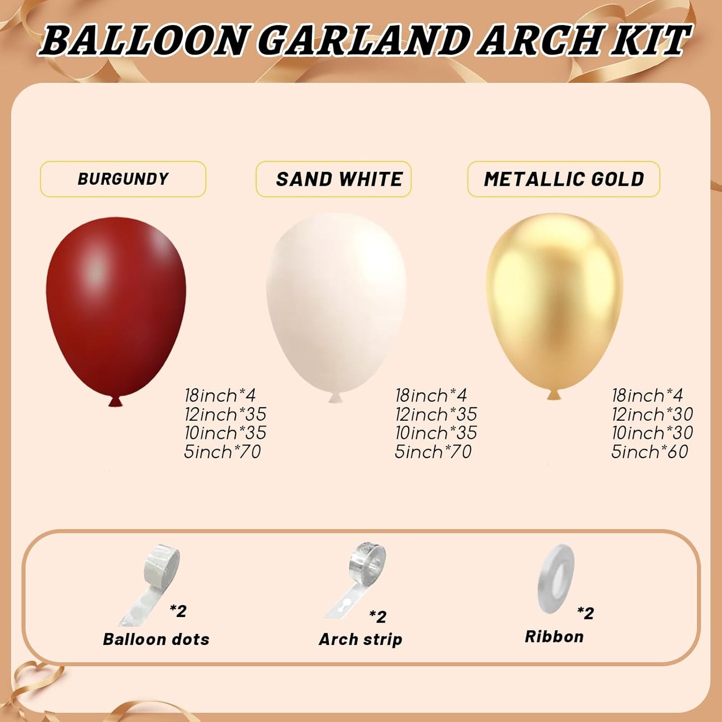 Burgundy Balloon Garland Arch Kit,412Pcs Burgundy and Sand White Metallic Gold Balloons for Wedding Bridal Shower Birthday Wine Anniversary Engagement Party Graduation Decorations