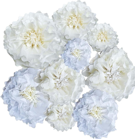 White Paper Flower Pom Poms Wall Decorations for Birthdays, Bridal, Baby Showers, Weddings, Outdoor Decor, Tea Parties, Engagement
