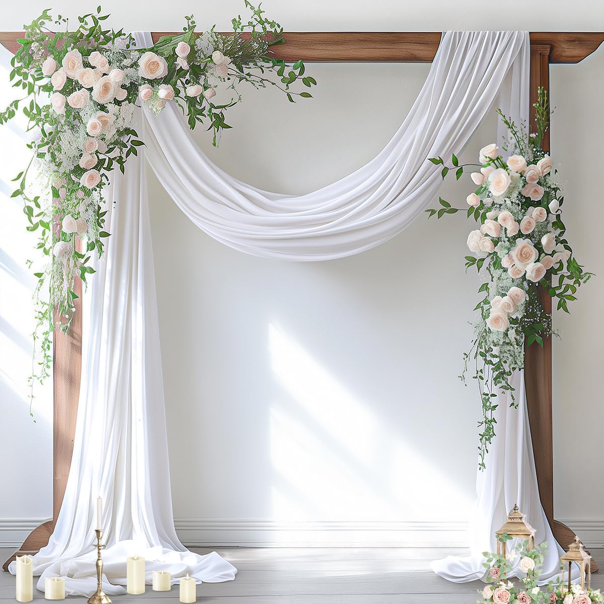 Socomi White Sheer Wedding Arch Draping Fabric 29" x 20Ft 2 Panels Outdoor Curtain Drapes Extra Long for Bridal Baby Shower Ceremony Birthday Party Decor