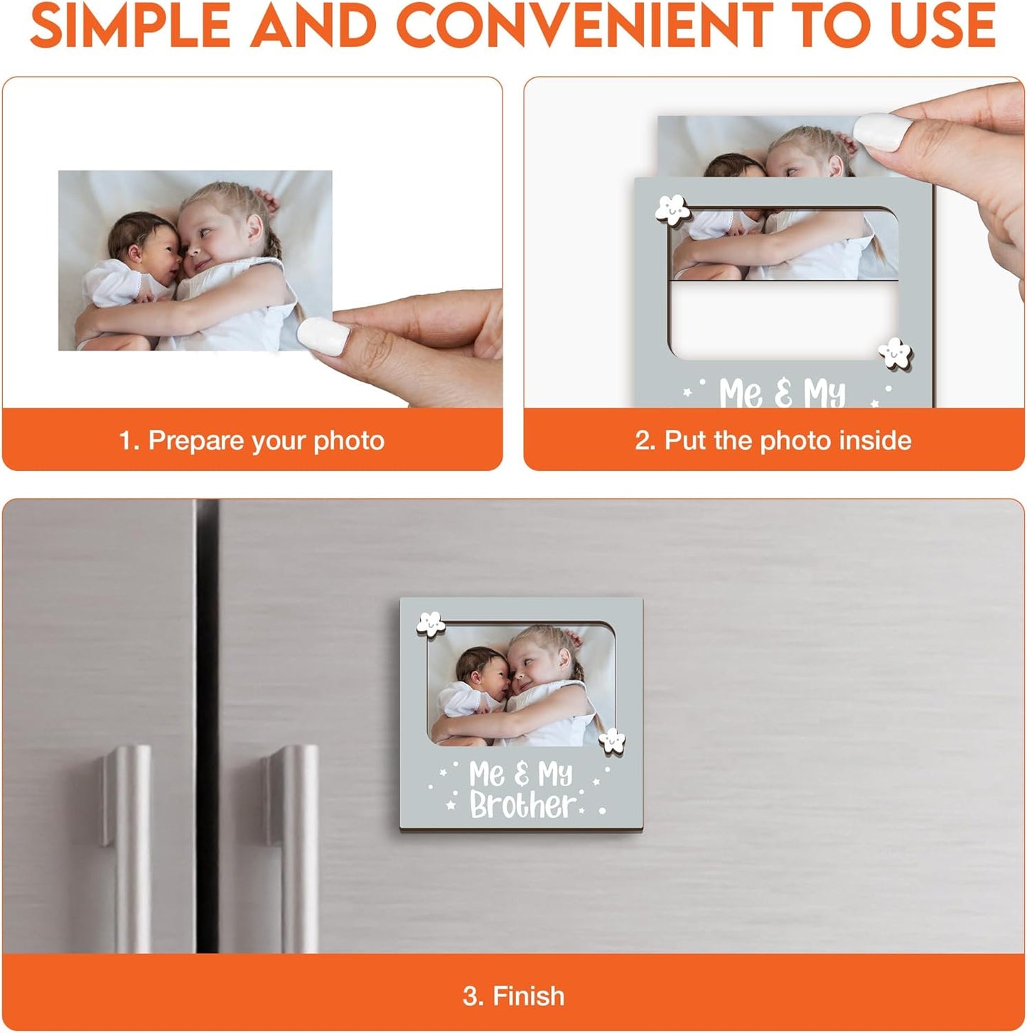 Magnetic Picture Frames - ME & MY BROTHER - Christmas Gift Birthday Gift for Big Sister, Big Brother - Unique Magnet Photo Frame For Siblings - Magnetic Frames for Refrigerator, Locker & More