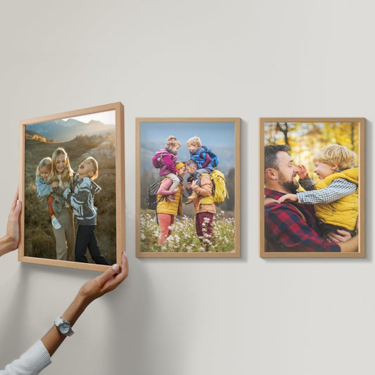 Mixtiles Official - Custom Photo Tiles - Personalized Printed Photos - Magnetic Wall Frames - Adhesive Sticker, No Nails - Various Sizes and Frames - large-set-Tile - Oak Frame
