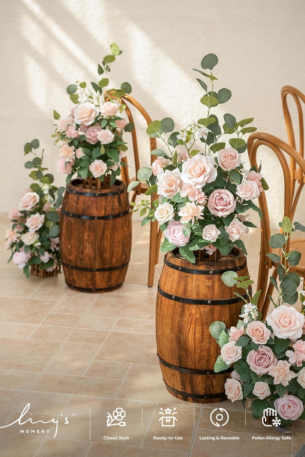 Ling's Moment 17.5" Tall Standing Artificial Flowers Arrangements 4 pcs Wedding Aisle Runner Chair Decorations Blush & Pink Centerpieces for Ceremony Reception Rose Floral Party Outdoor