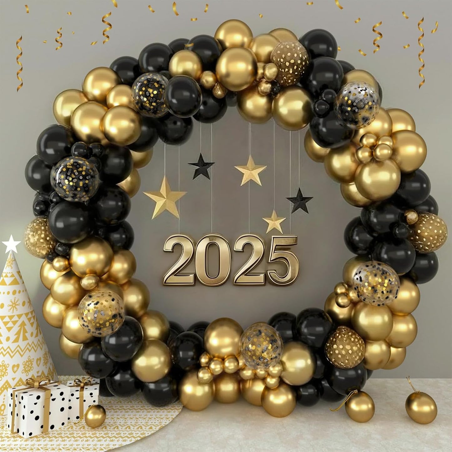 Netnology Black and Gold Balloons Set, 60Pcs 12 Inch Black Balloon Metallic Gold Balloon Gold Confetti Latex Balloon for Birthday Graduation New Years Wedding Anniversary Party Decorations