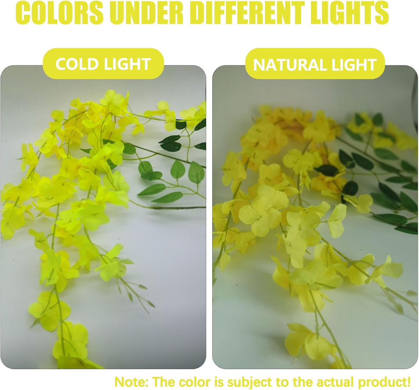 36 Pack Yellow Wisteria Hanging Flowers, 3.44 Ft Fake Hanging Flowers, Artificial Wisteria Garland Vines for Wedding Room Backdrop Outdoor Patio Garden Decoration