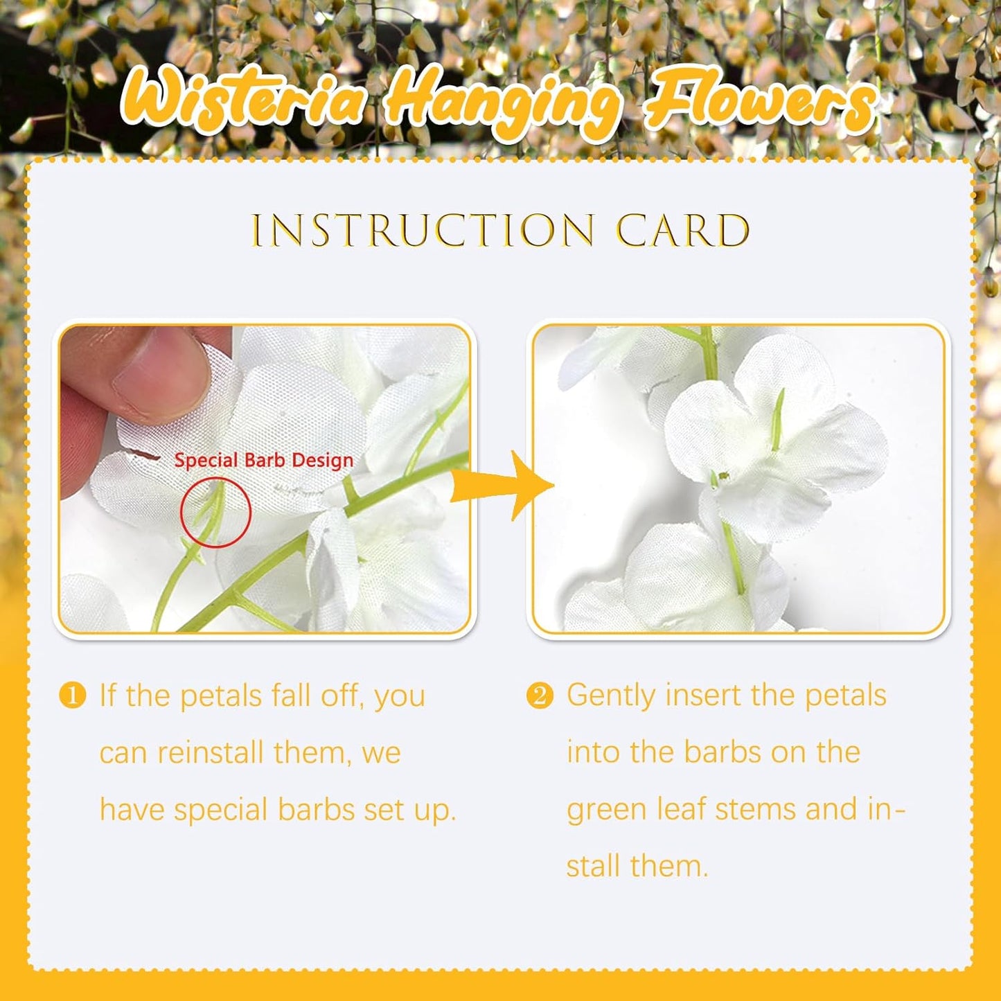 24 Pack Orange Wisteria Hanging Flowers, 3.4 Ft Fake Hanging Flowers, Artificial Wisteria Garland Vines for Wedding Room Backdrop Outdoor Patio Garden Decoration