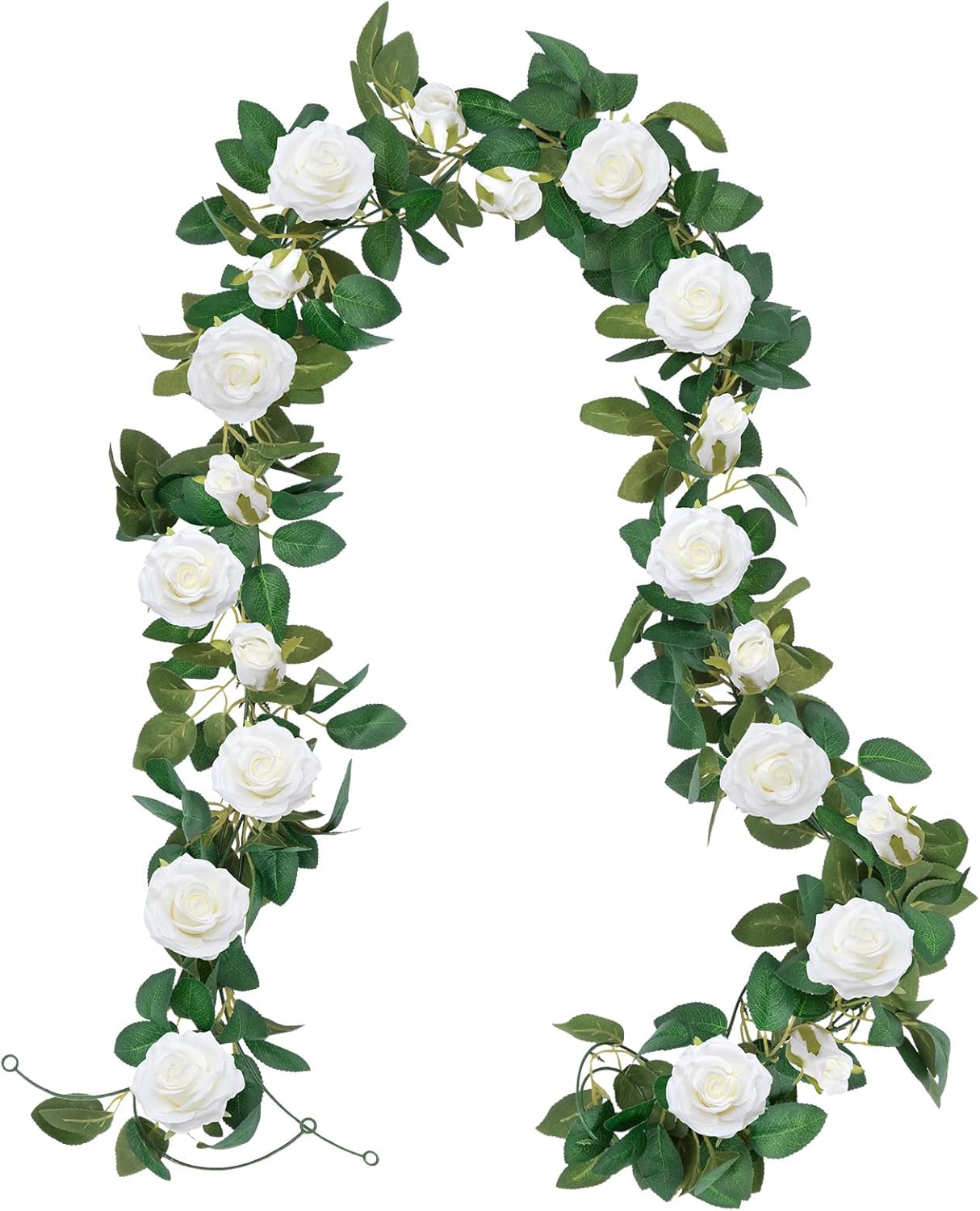 U'Artlines 3 Pack Artificial White Rose Vines Floral Garlands Total 19.5 Ft Fake Vine Silk Flower Garland for Indoor Outdoor Home Wedding Arch Garden Wall Decoration