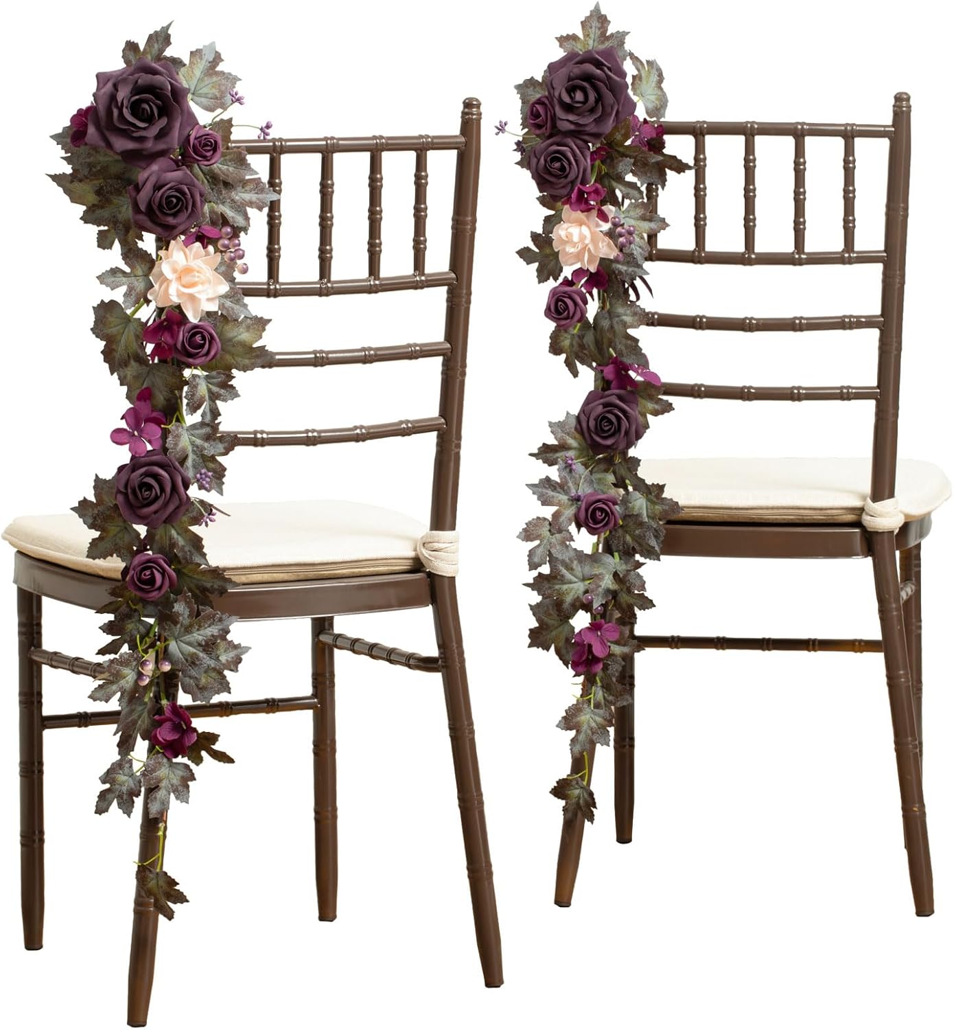 Ling's moment Fall 10pcs Wedding Chair Decorations Aisle Floral Swag Artificial Pew Flowers Hanging Garland Deep Plum for Ceremony Reception Church Rose Floral Arrangement Party Outdoor Decor