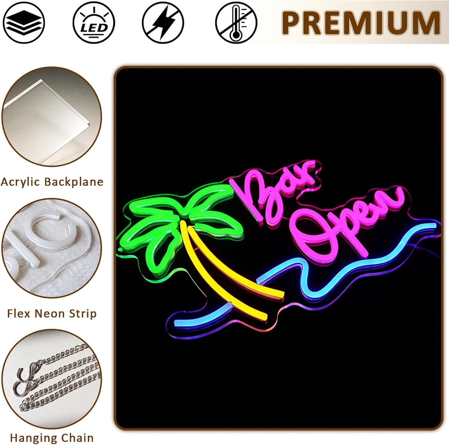 Bar Open Sign for Business, Neon Open Sign, USB Dimmable Palm Tree Neon Lights for Beer Bar Coffee Cafe Home Pub Man Cave Stores Hotel Party Window Wall Decor Restaurant