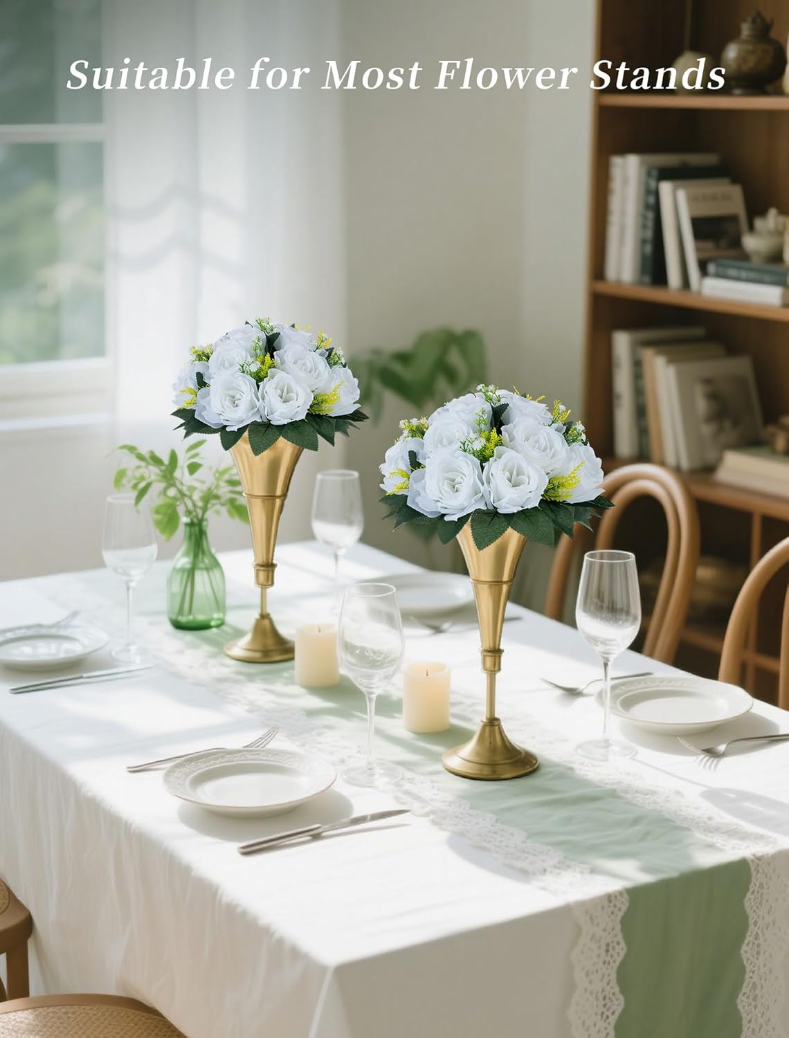 BLOSMON White Flowers for Wedding Centerpieces: 10 Pcs Artificial Roses Flower Balls for Table - Fake Silk Kissing Bouquet Floral Arrangement Center for Home Party Event Decor