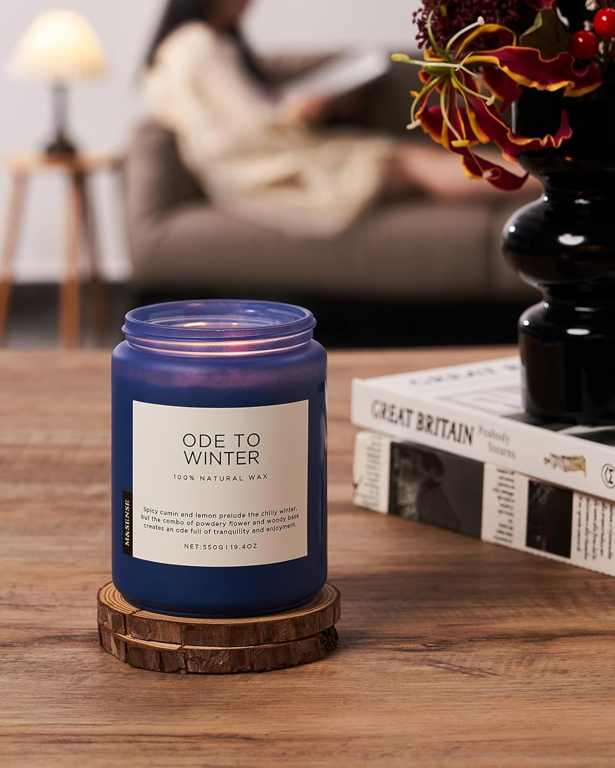 M&SENSE Ode to Winter - Lavender Sandalwood Strong Scented Candle, 19.4oz 110 Hour Clean Non Toxic Long Lasting Organic Natural Soy Wax Winter Candle Gifts for Bedroom Bathroom Home Decor