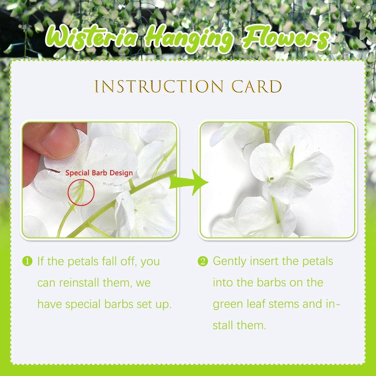 5 Pack Green Wisteria Hanging Flowers, 3.44 Ft Fake Hanging Flowers, Artificial Wisteria Garland Vines for Wedding Room Backdrop Outdoor Patio Garden Decoration