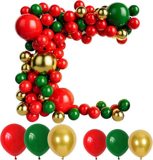 Red Green and Gold Balloon Garland Kit for Baby Shower, Wedding, Birthday, Graduation, Christmas Party Decoration