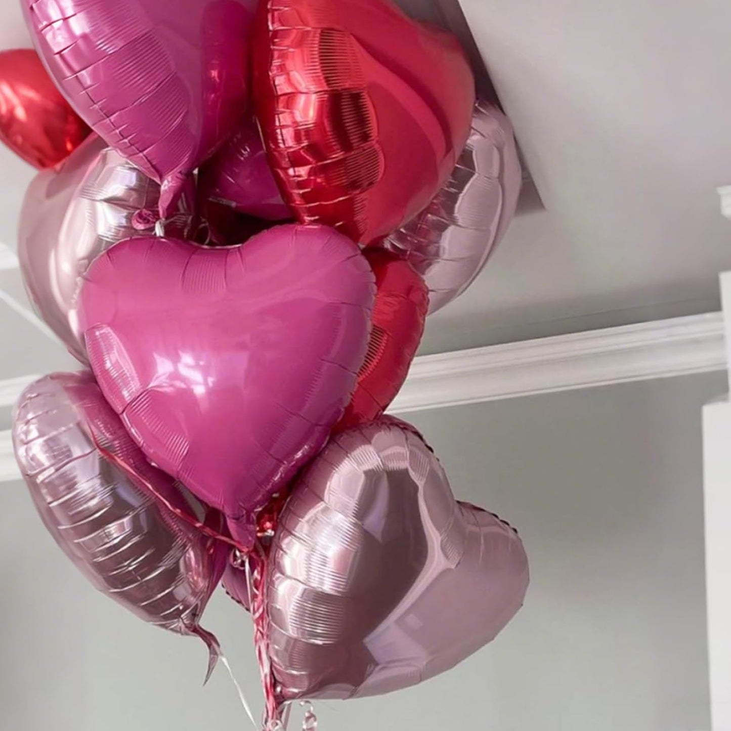 Pastel Pink Red Heart Balloons,12Pcs 18 Inch Baby Pink Foil Love Heart Shaped Balloons for Women Girl Valentines Day Birthday Wedding Engagement Anniversary Party Graduation Baby Shower Decorations