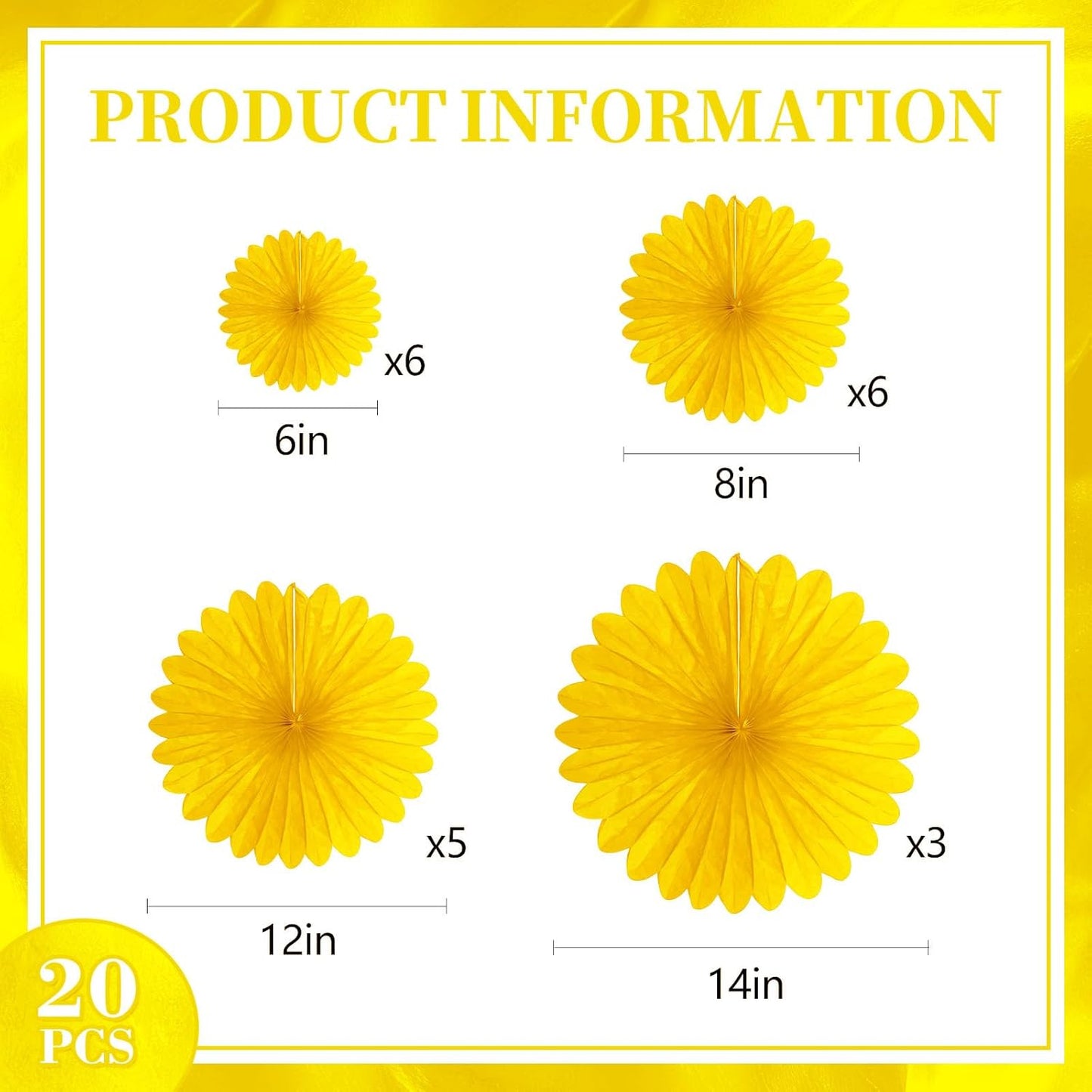 20 Pcs Golden Yellow Hanging Paper Fan, Hanging Honeycomb Round Paper Fans for Weddings, Birthdays, Christmas, Baby Showers, Classroom, Events Ceiling Party Supplies Decorations