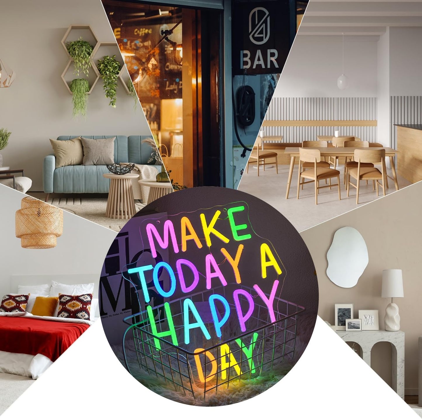 Make Today A Happy Day Neon Sign, Inspirational Colorful Letter Neon Light for Wall Decor, Dimmable Motivation LED Light Sign for Bar Cafe Restaurant Office Living Room Wedding