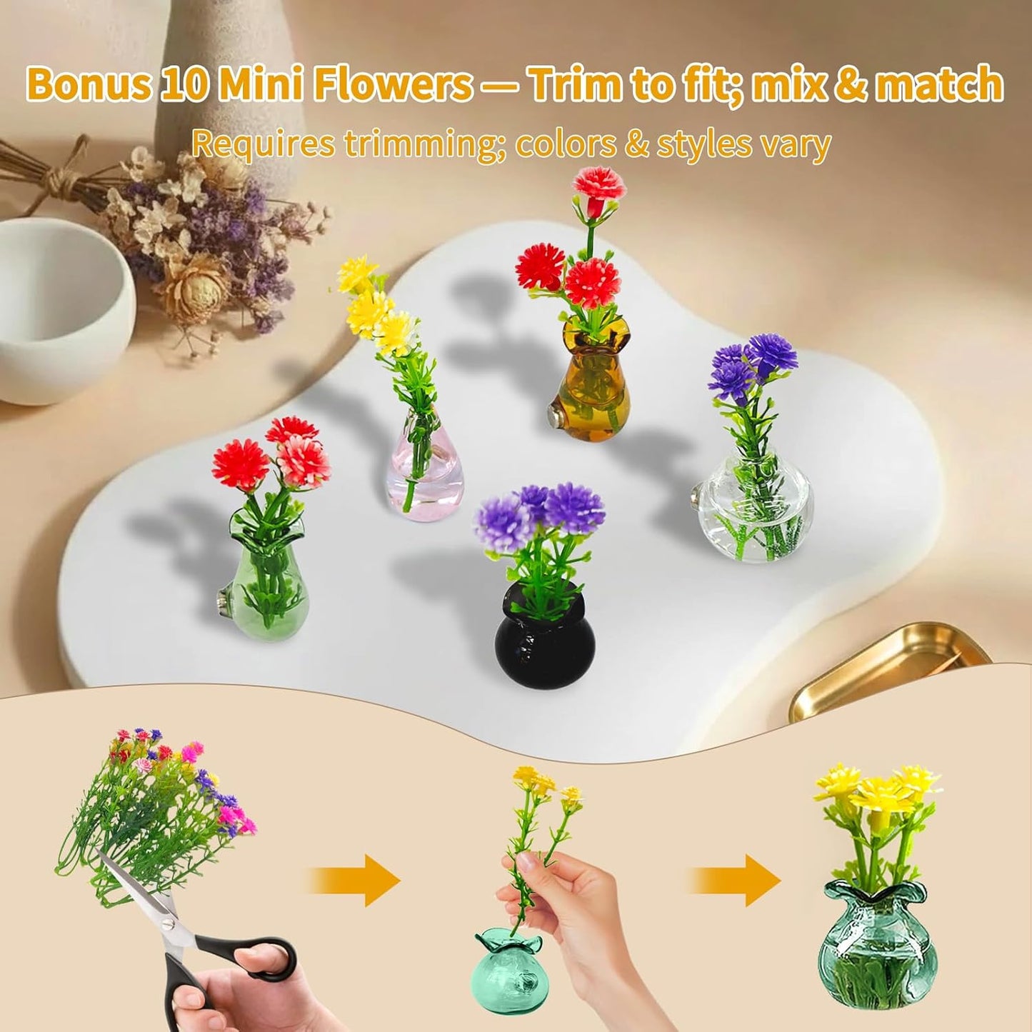 Magnetic Bud Vase Set – Mini Ceramic & Glass Vases with Strong Magnet for Fridge & Whiteboard – Decorative Small Flower Vases for Kitchen, Home or Office Décor for Women (Glass)