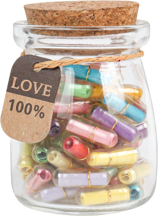 Capsule Letters Message in a Glass Bottle，Message Pills Love Letter Gift for Boyfriend Girlfriend Wife Friend Birthday Christmas Anniversary Valentine Day. (55PCS in a Bottle)