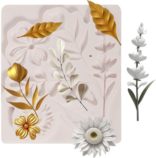 1 Pcs Flower Fondant Mold for Cake Decoration, Leaf Chocolate Silicone Mold, Exquisite Flower and Leaf Shape is Perfect for Wedding Desserts, Candy, Sugar Craft, Gum, Resin, Clay