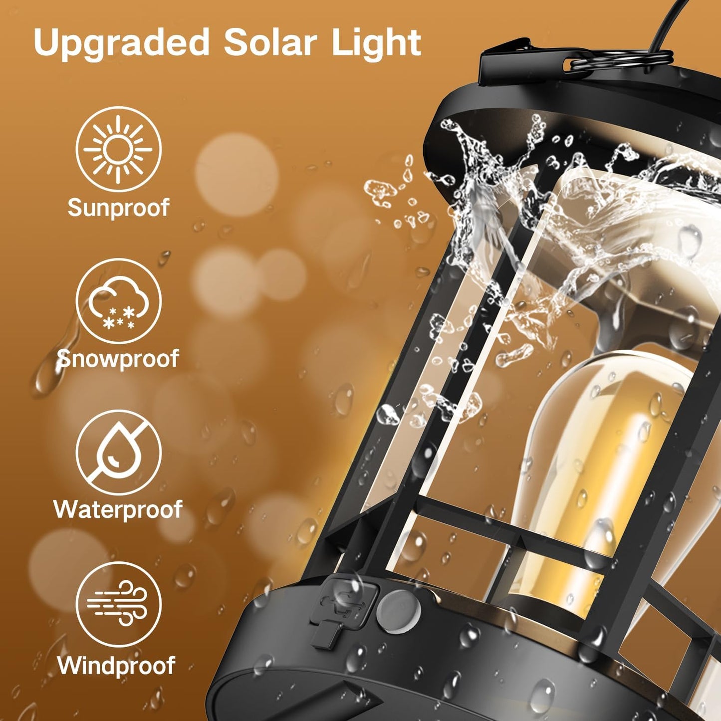Solar Lights Outdoor Hanging Lantern, Solar Lanterns Waterproof for Patio Decor with Clip, Retro High Brightness Solar Powered Hanging Lamp for Garden, Path, Walkway, Porch, Pack 2